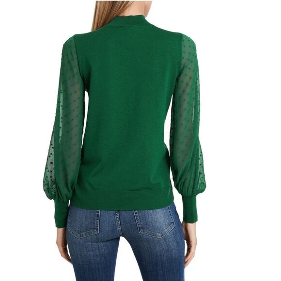 CeCe Clip Dot Sleeve Sweater, Holiday Christmas Party Top, Green, Size Small NWT - Picture 2 of 10